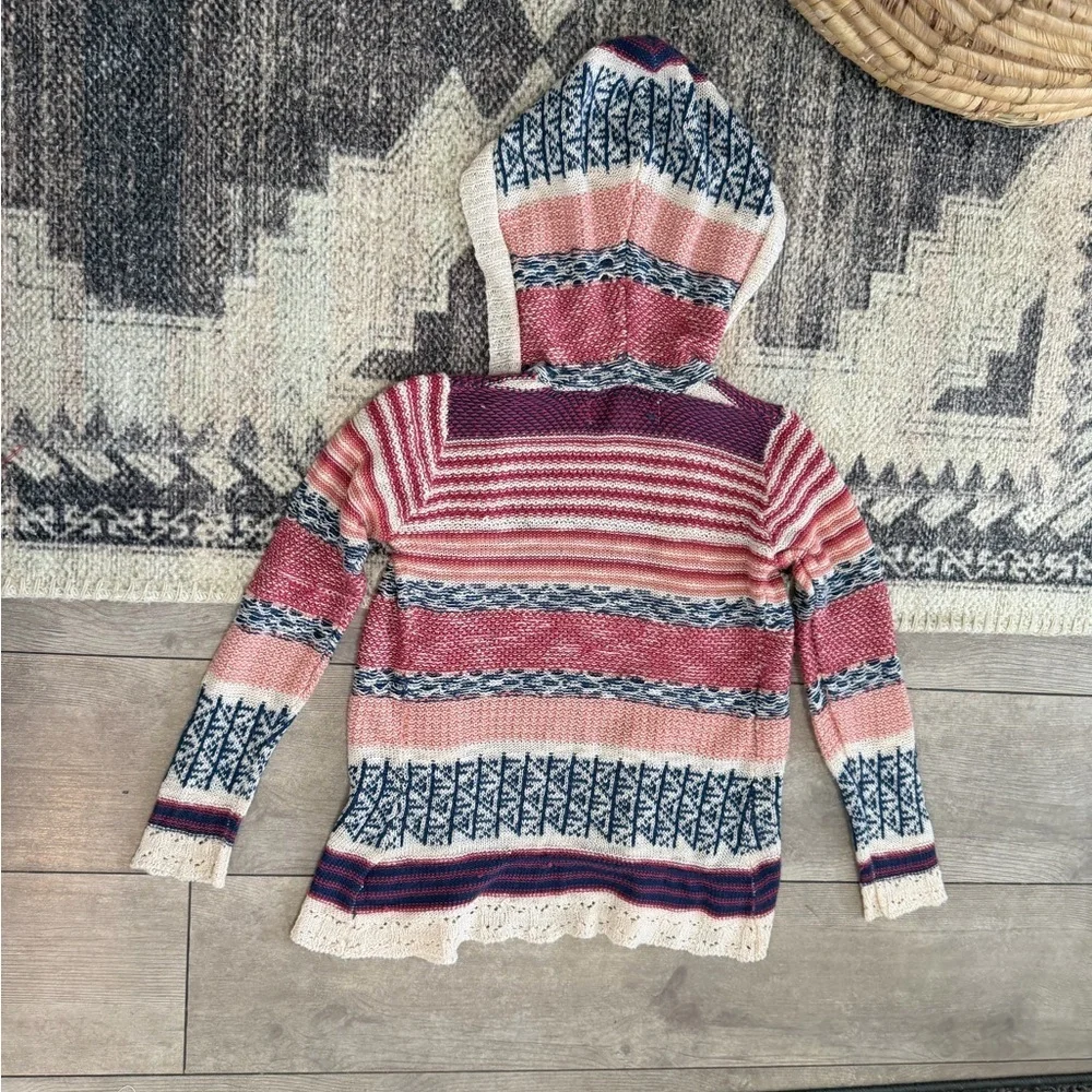 Y2K Pink Republic Toddler Girl Mixed Media Boho Cardigan Hooded Open Front